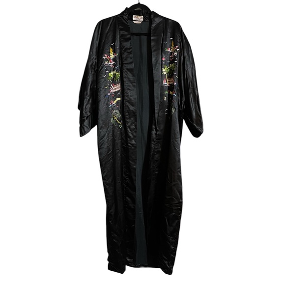 Vintage Golden Bee Embroidered Black Silk Rayon Blend Kimono O/S - Picture 2 of 5